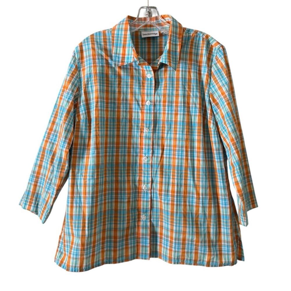 Breckenridge Women Size Medium Button Down Cotton Blend‎ Shirt Colorful Light